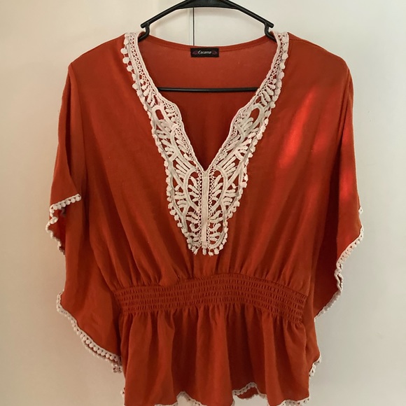 Lace Appliqué Orange Poncho Blouse - Picture 1 of 2